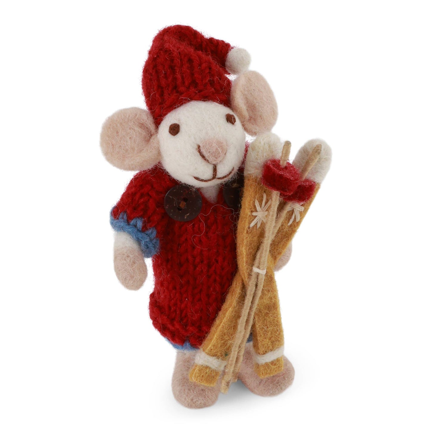 Gry and Sif - Small White Girly Mouse w/Red Dress & Ski