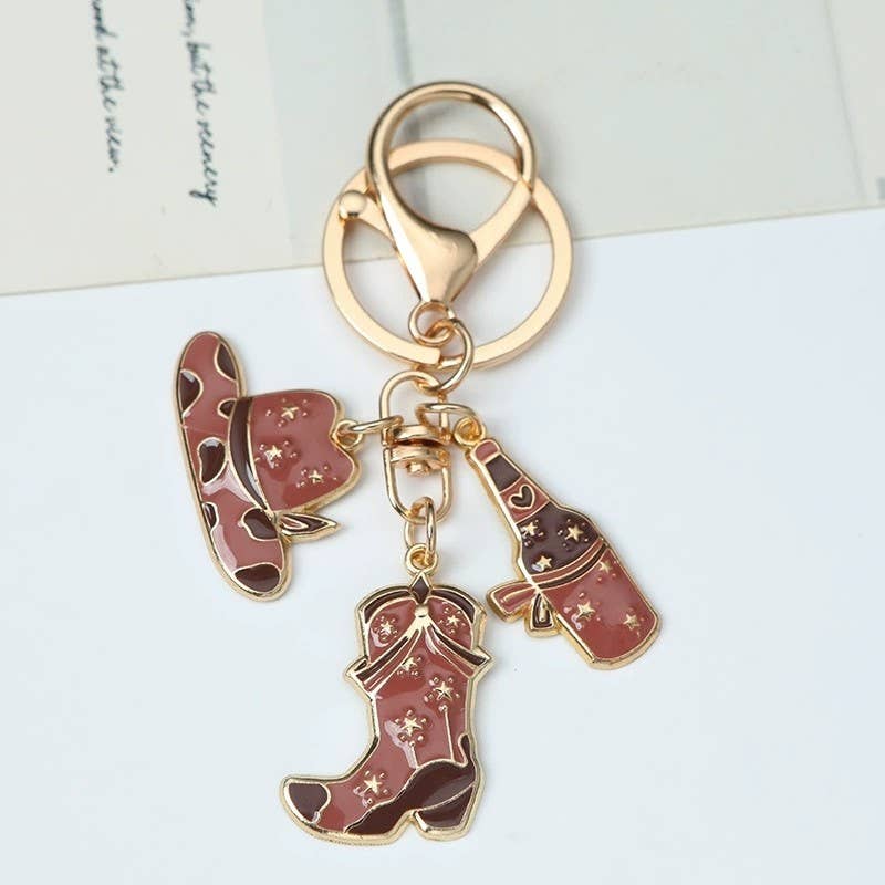 WESTERN BOOT HAT WINE BAG KEYCHAIN