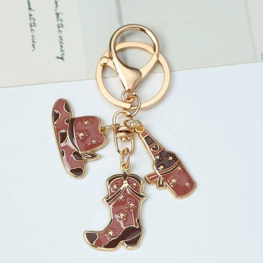 WESTERN BOOT HAT WINE BAG KEYCHAIN