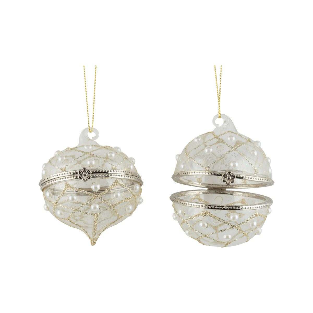 2 Assorted glass ball/drop keepsake ornament, clear w/ pal