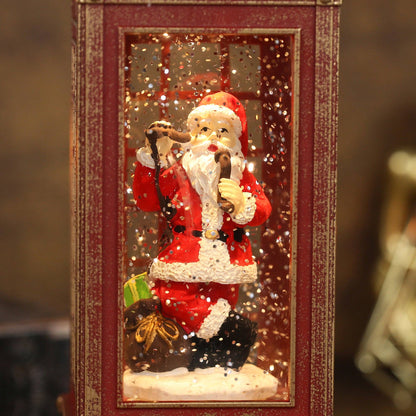 Christmas Musical Phone Booth Snow Globe with Santa on Phone Scene for Christmas Decoration