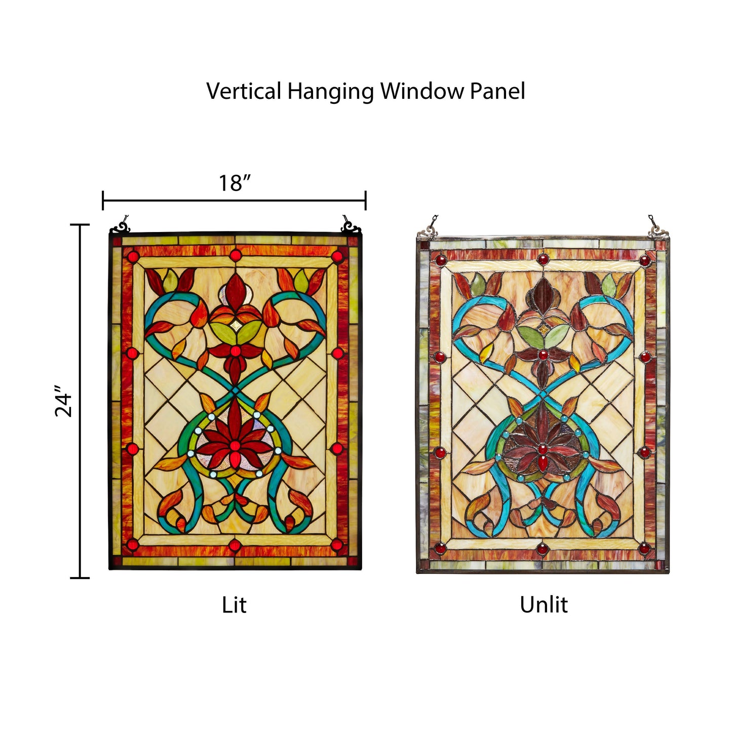 24" Amber Floral Stained Glass Window Panel