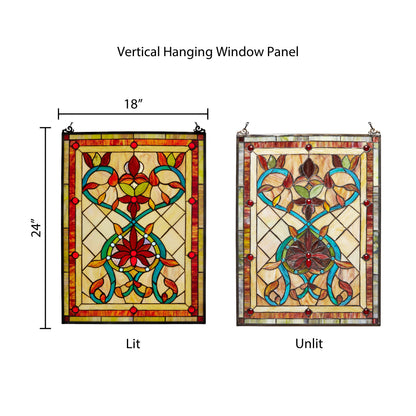 24" Amber Floral Stained Glass Window Panel