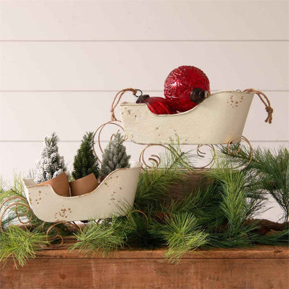 White and Gold Distressed Sleighs (Set Of 02)