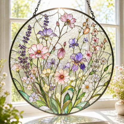 Pastel Flower Suncatcher, Stained Glass Style Window Hanging