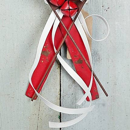 13inL Distressed Red Metal Ski Ornament