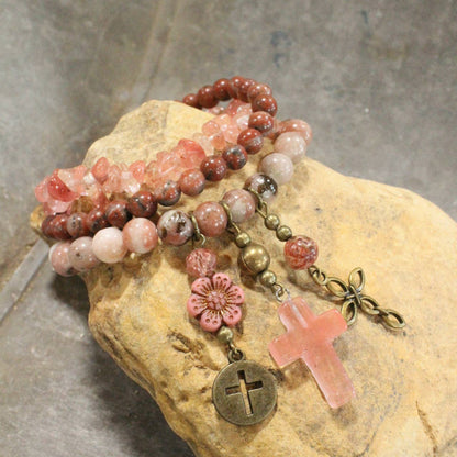 Stone, & Glass Cross Dangle Bracelet Set