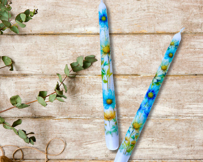 Blue Daisy Taper Candle Home Decor and Gift