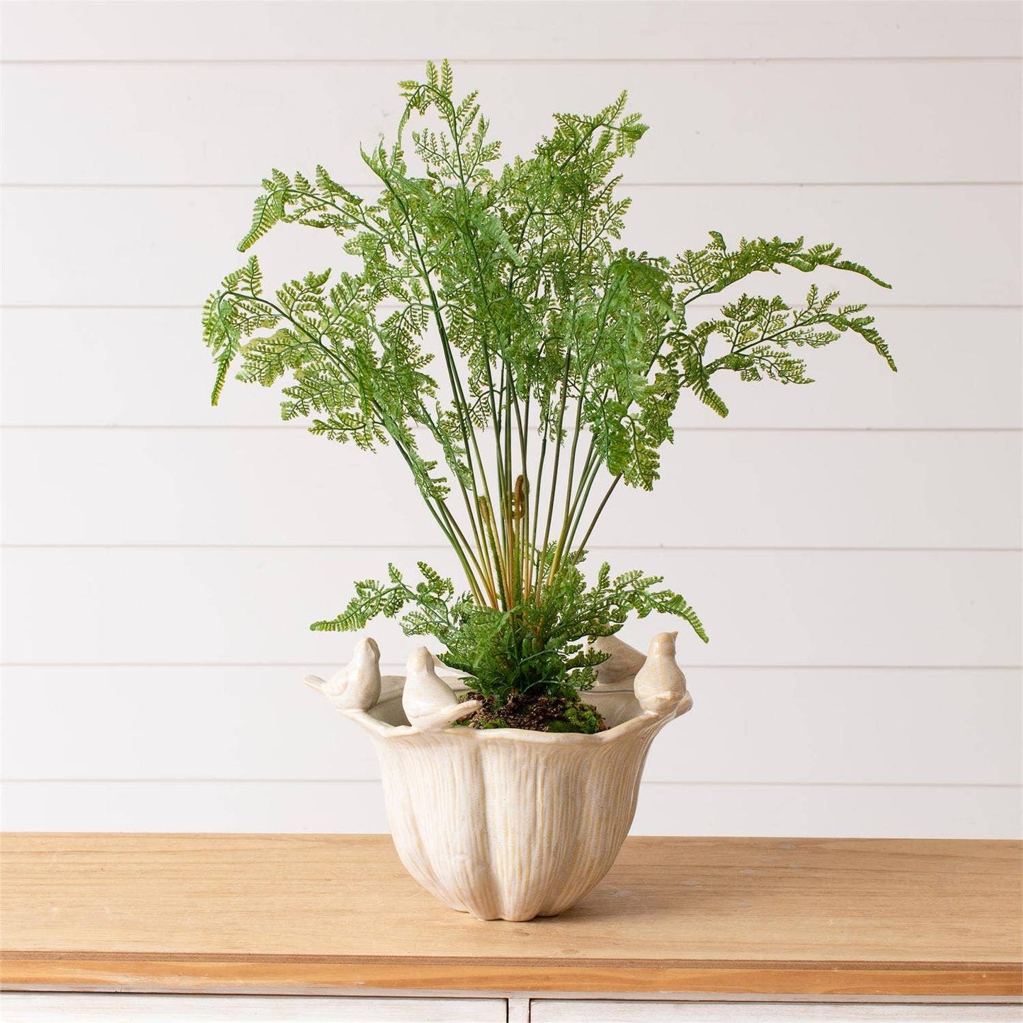 Bird Gathering Fluted Planter Spring Decor