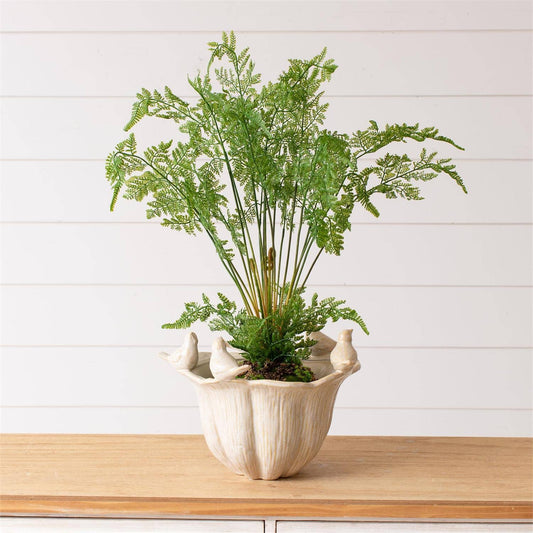 Bird Gathering Fluted Planter Spring Decor