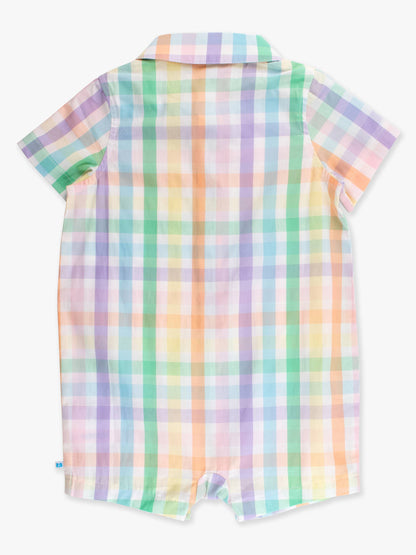 Baby Boys Poppy Rainbow Plaid Short Button-Up Romper: Multi-Color