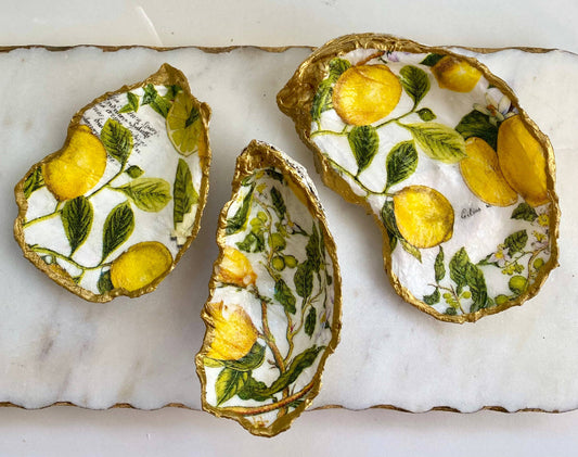 Lemon Print Oyster Shell Jewelry Dish