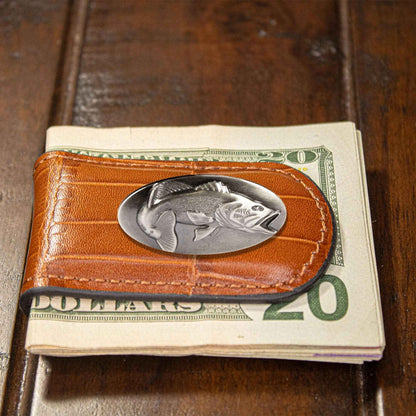 Bass Leather Magnetic Money Clip Wallet: Croc Tan