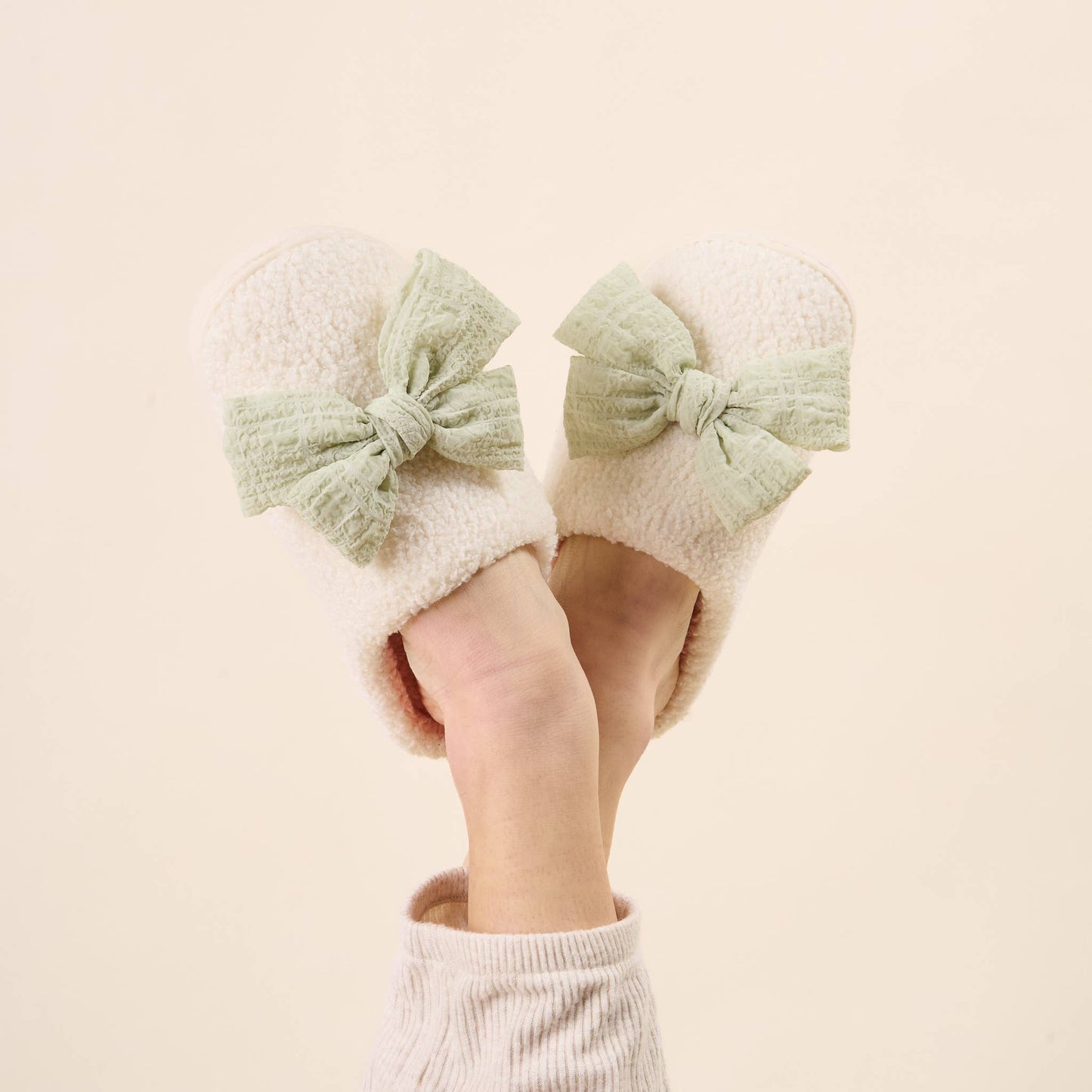 Fuzzy Slippers-Betty Bow Sage