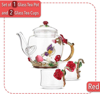 Floral Glass Tea Set – 2 Cups