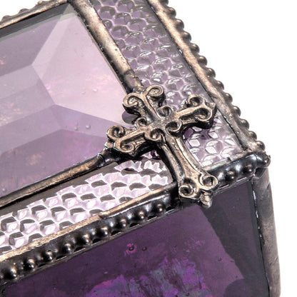 Purple Stained Glass Decorative Rosary Box with Cross