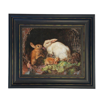 Hares and Young Framed Painting Print on Canvas