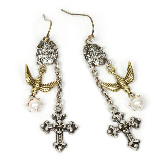 Cross & Holy Spirit Bird Earrings