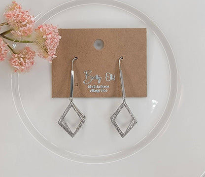 Cube Shaped Brass w/ CZ  Drop Earring