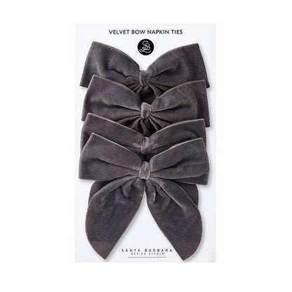 Velvet Bow Napkin Ties Charcoal Set 4