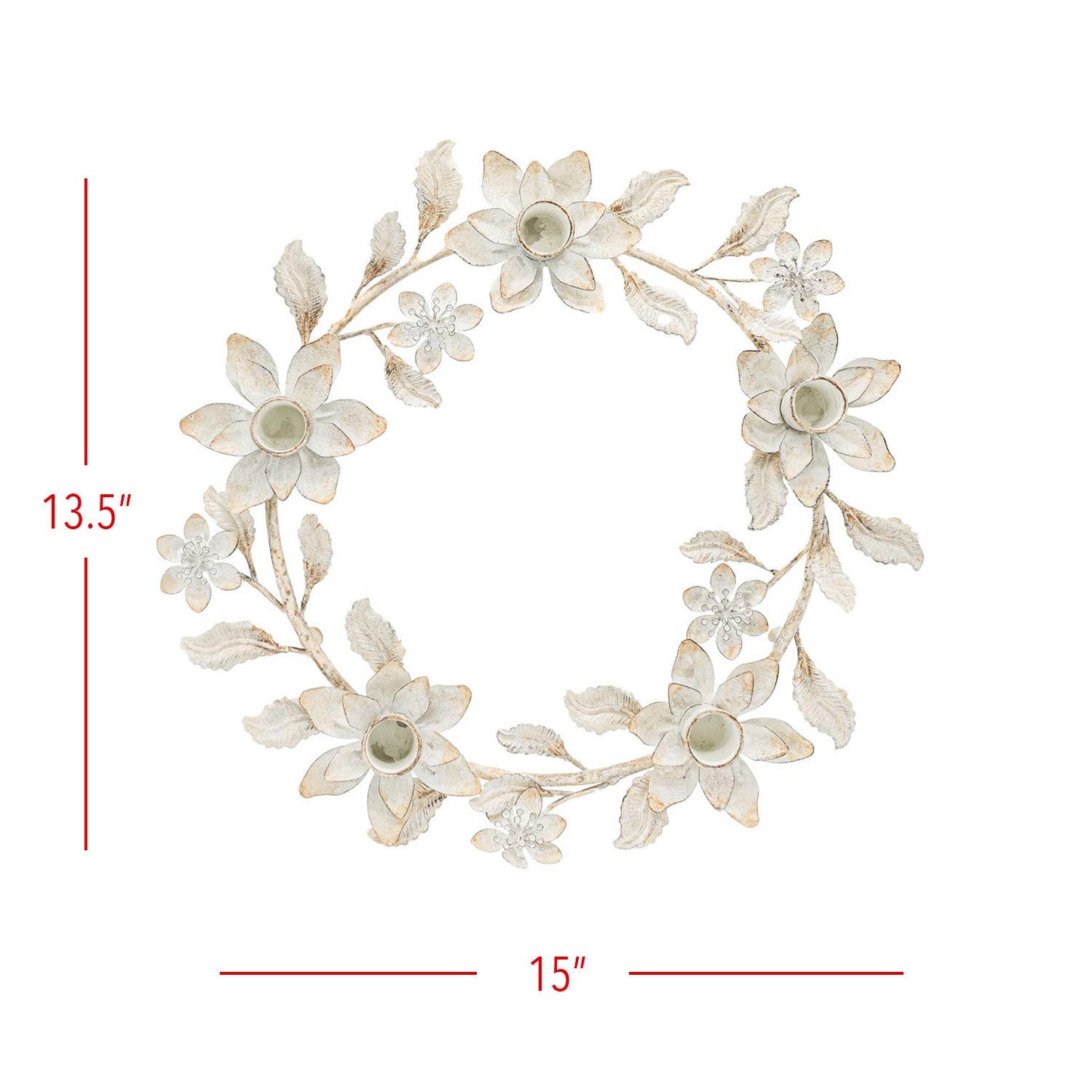 Abeline Antique Finish Floral Wreath 5 Taper Candle Holder