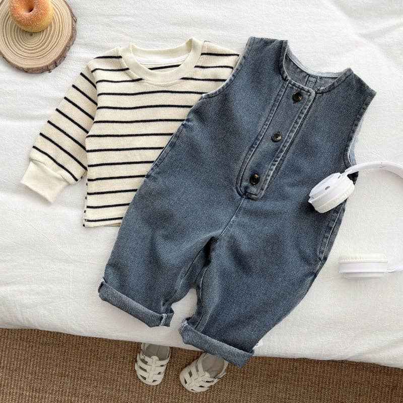 Baby Denim Overalls Set: T-shirt / 12-18M