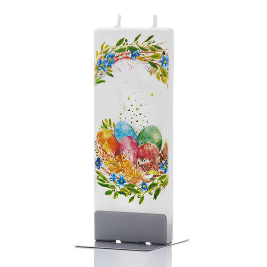 Flat Handmade Candle - Eggs in Floral Nest Easter Candle