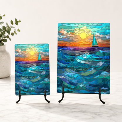 Sailboat Sunset Tempered Glass Cutting Board: 8x11 inch
