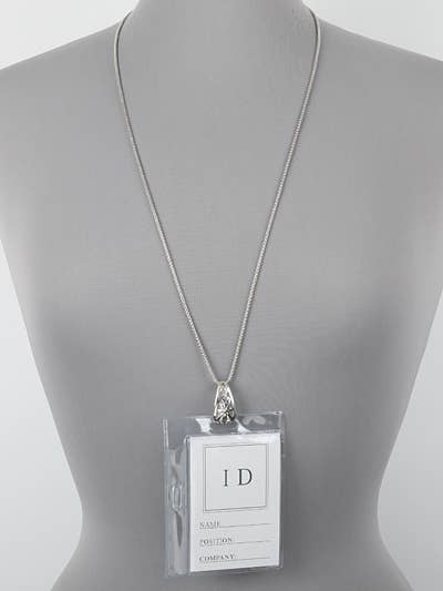 Filigree Cutout Metal ID Holder & Necklace