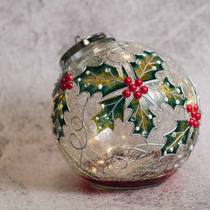 Holly Berry Glass Ornament LED – Christmas Holiday Decor