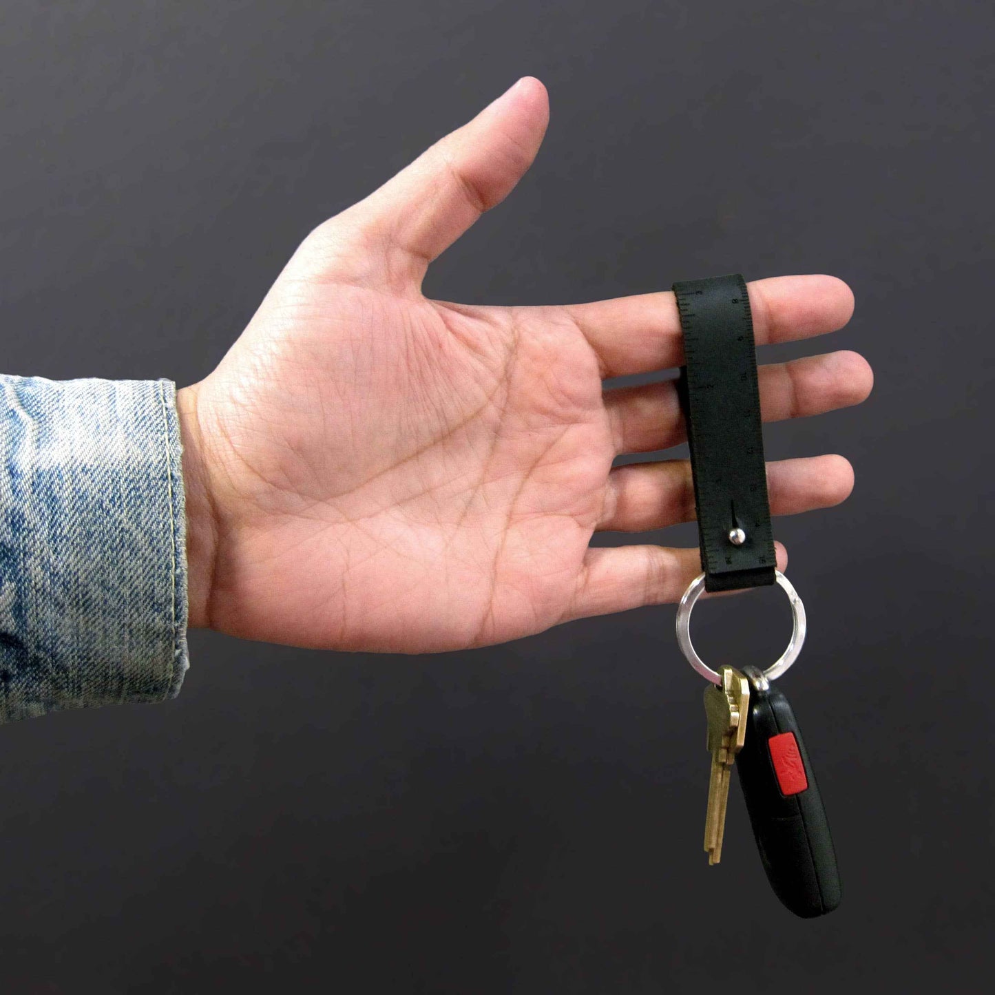 Leather Fob Ruler Keychain for Unisex: Natural