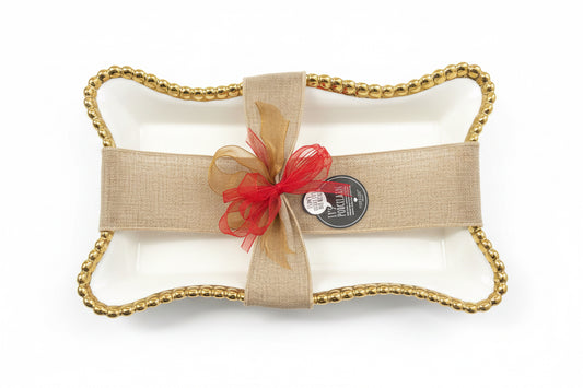 Dinner Napkin/Guest Towel Holder - White with gold bead trim