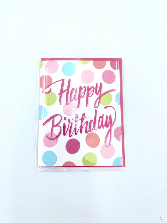Happy Birthday Hot Pink with Colorful Polkadots