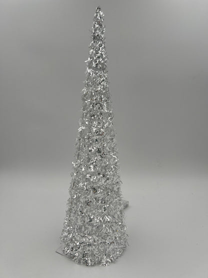 Árbol de Navidad de oropel blanco y plateado con luces LED de 20"