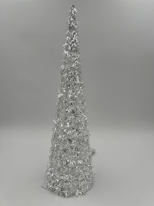 Árbol de Navidad de oropel blanco y plateado con luces LED de 20"