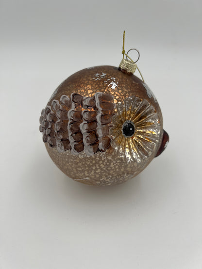 5" Round Antique Mercury Glass Ornament-Owl
