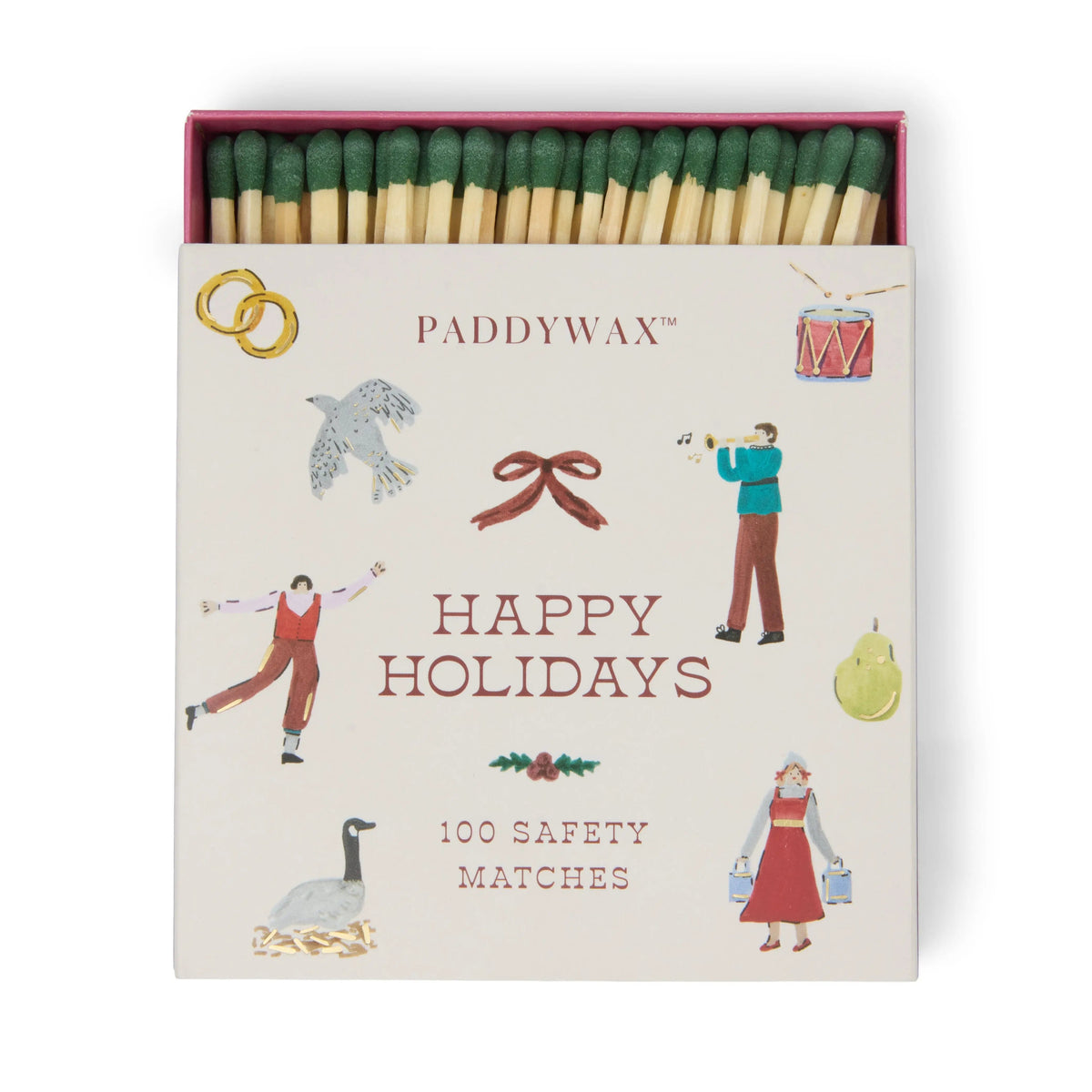 Holiday Jumbo Boxed Safety Matches w/ Foil Accents 100 Matches w/ Dark Green Tips