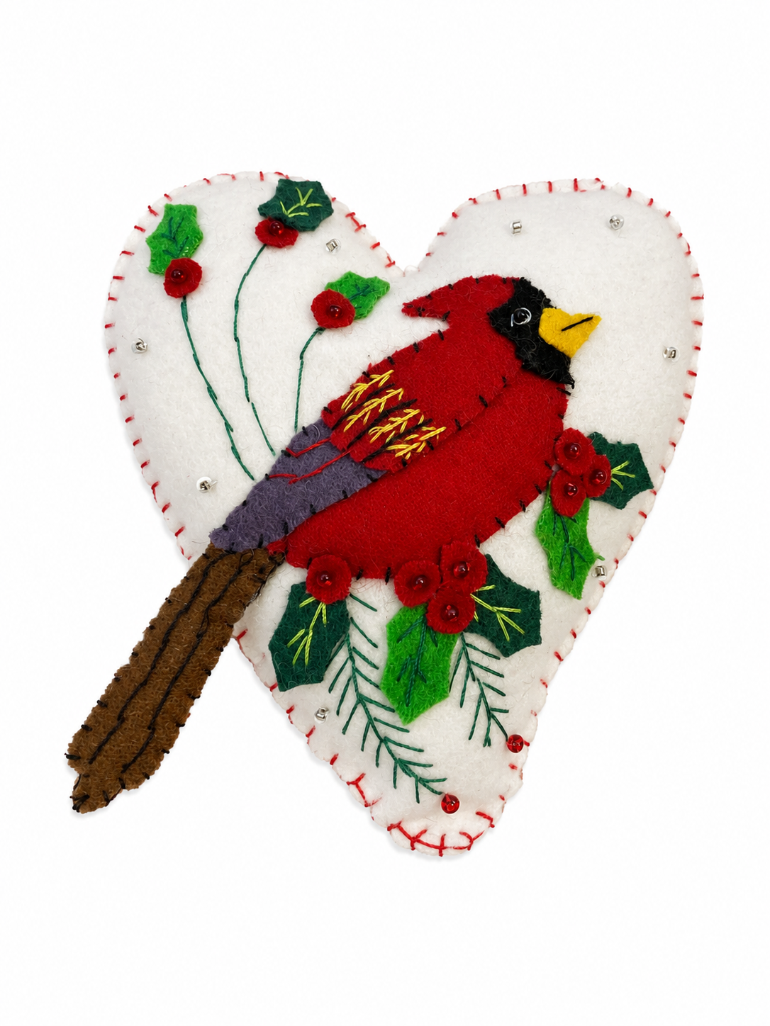 Heart W/Cardinal felt ornament
