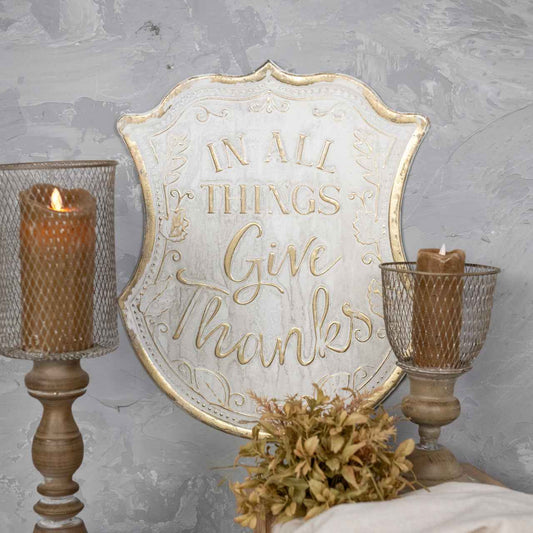GOLD & WHITE GIVE THANKS SIGN