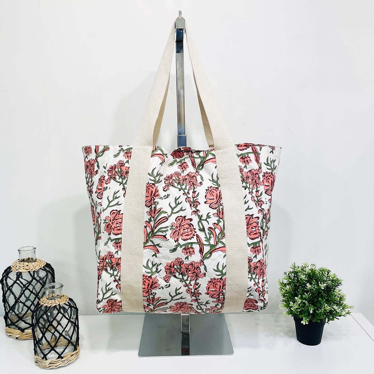 Block Printed Canvas Bag – Cherry Blossom