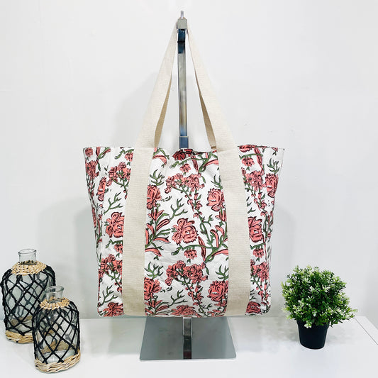 Block Printed Canvas Bag – Cherry Blossom