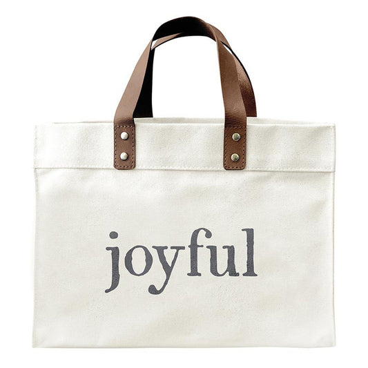 Mini White Canvas Tote Bag - Joyful