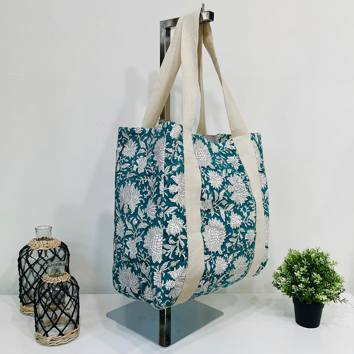 Block Printed Canvas Bag – Verdant Bloom