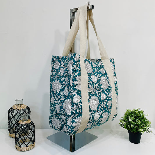 Block Printed Canvas Bag – Verdant Bloom