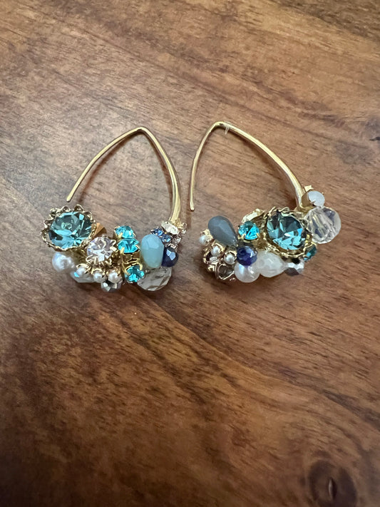 Aquamarine and Pearl Drop Earrings