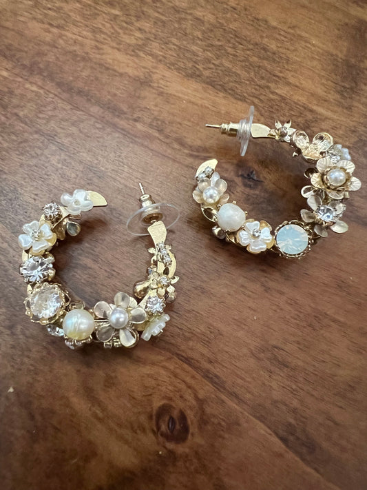 Pearl and Crystal Hoop Earrings