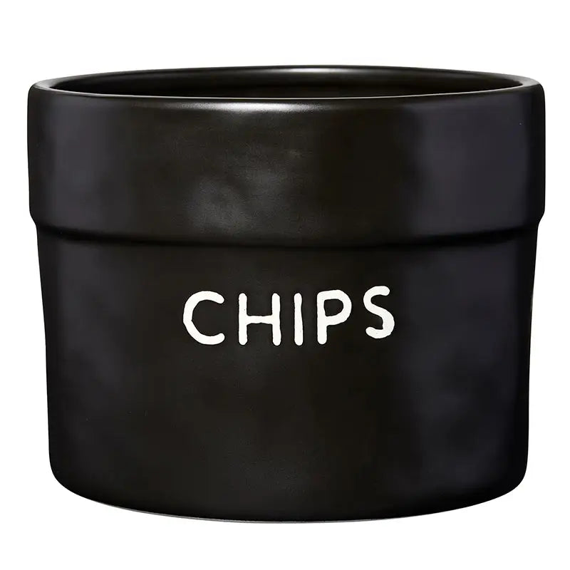 Black Ceramic Chips Serving Container