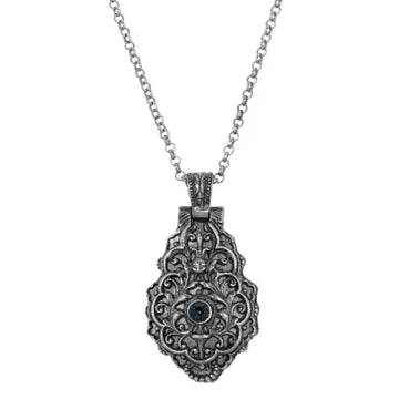Antique Pewter Crystal Cross Locket Pendant Necklace