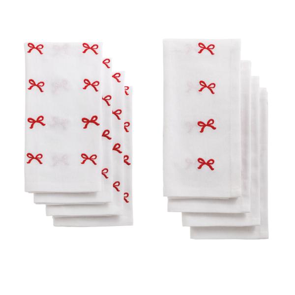 Bow Embroidered Cloth Napkin-Set of 4