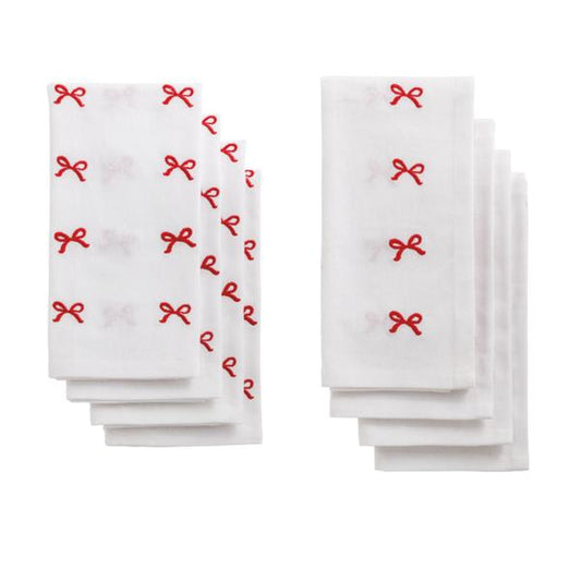 Bow Embroidered Cloth Napkin-Set of 4